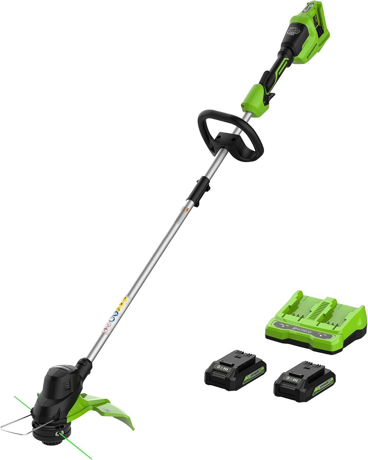 Greenworks 48V (2x24V) 15″ Cordless Battery TORQDRIVE™ String Trimmer w/ (2) 2.0Ah USB Batteries & Charger – ST48B2210
