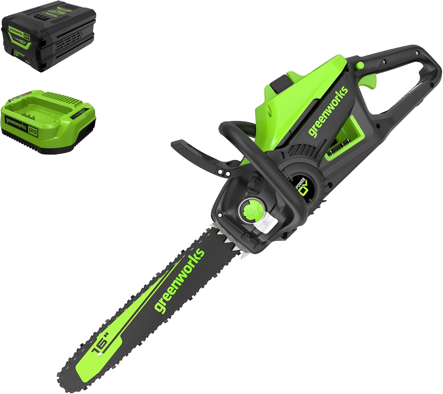 Greenworks 60V 16″ Brushless Cordless Chainsaw, 2.5Ah Battery and Charger Included