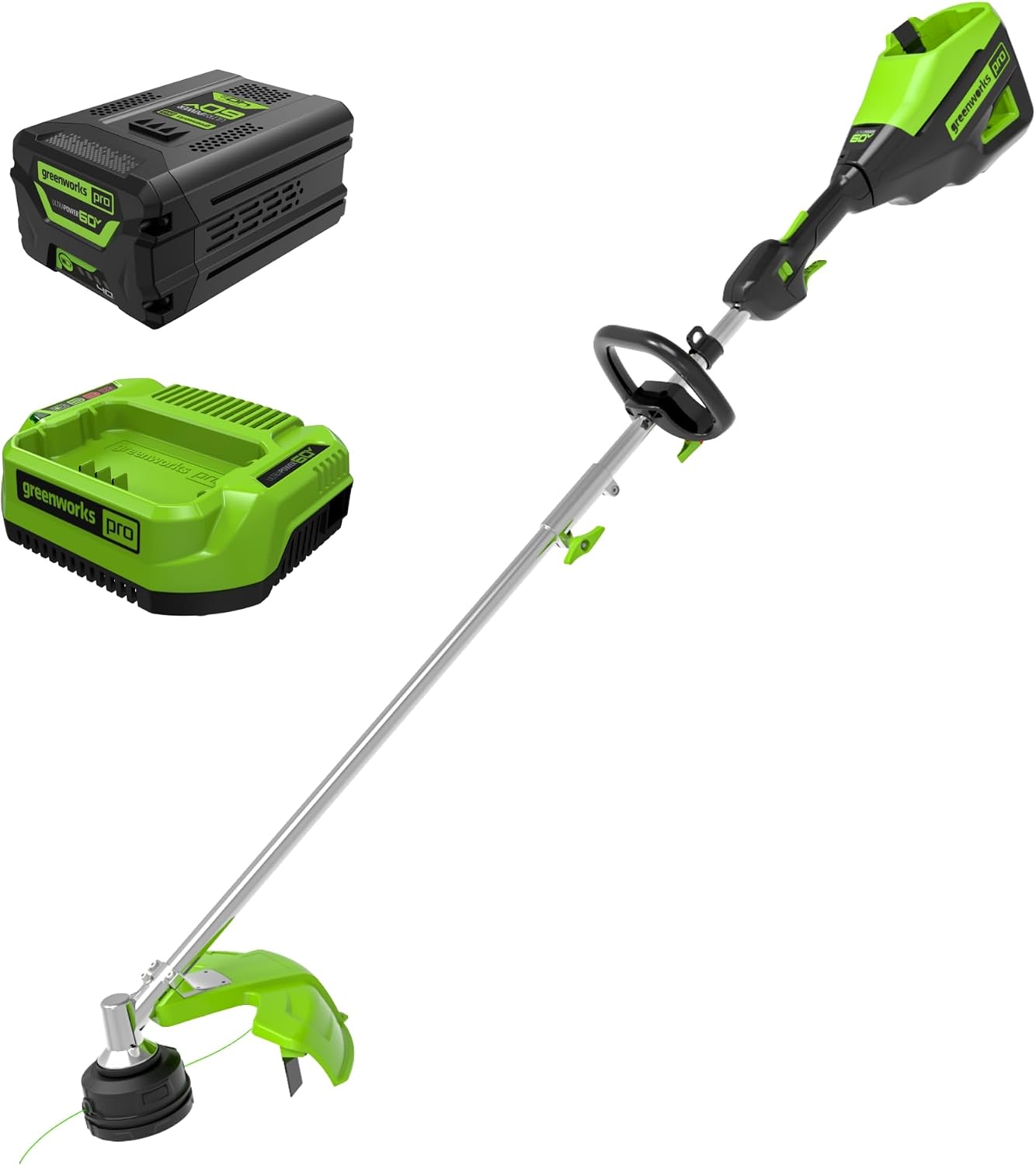 Greenworks 60V 16″ Brushless Cordless String Trimmer, Attachment Capable, 4.0 Ah Battery & Charger – ST60L413