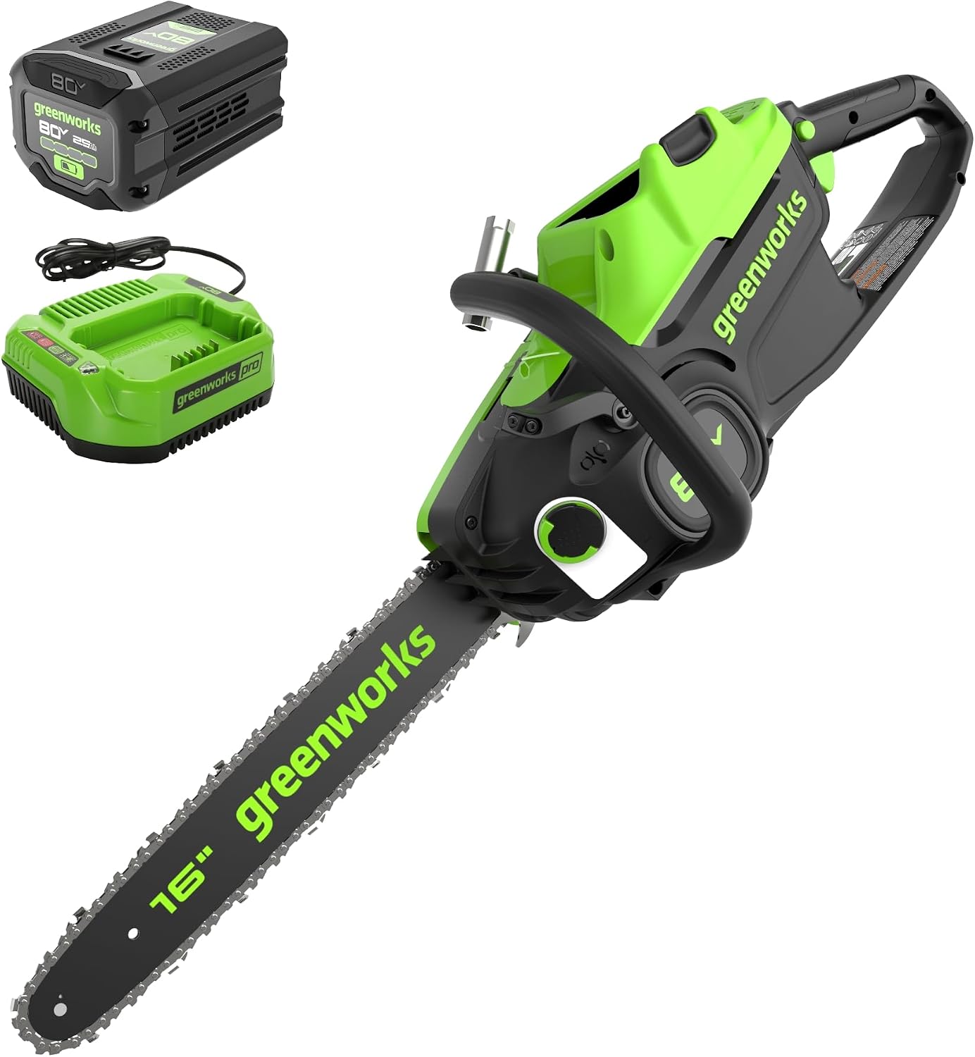 Greenworks 80V 16″ 2.0kW Cordless Battery Chainsaw w/ (1) 2.5Ah Battery & 2A Charger – CS80L2513