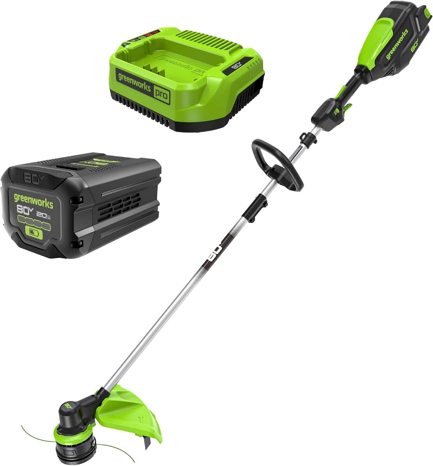 Greenworks 80V 16″ Brushless Cordless String Trimmer, 2.0Ah Battery and Charger Included