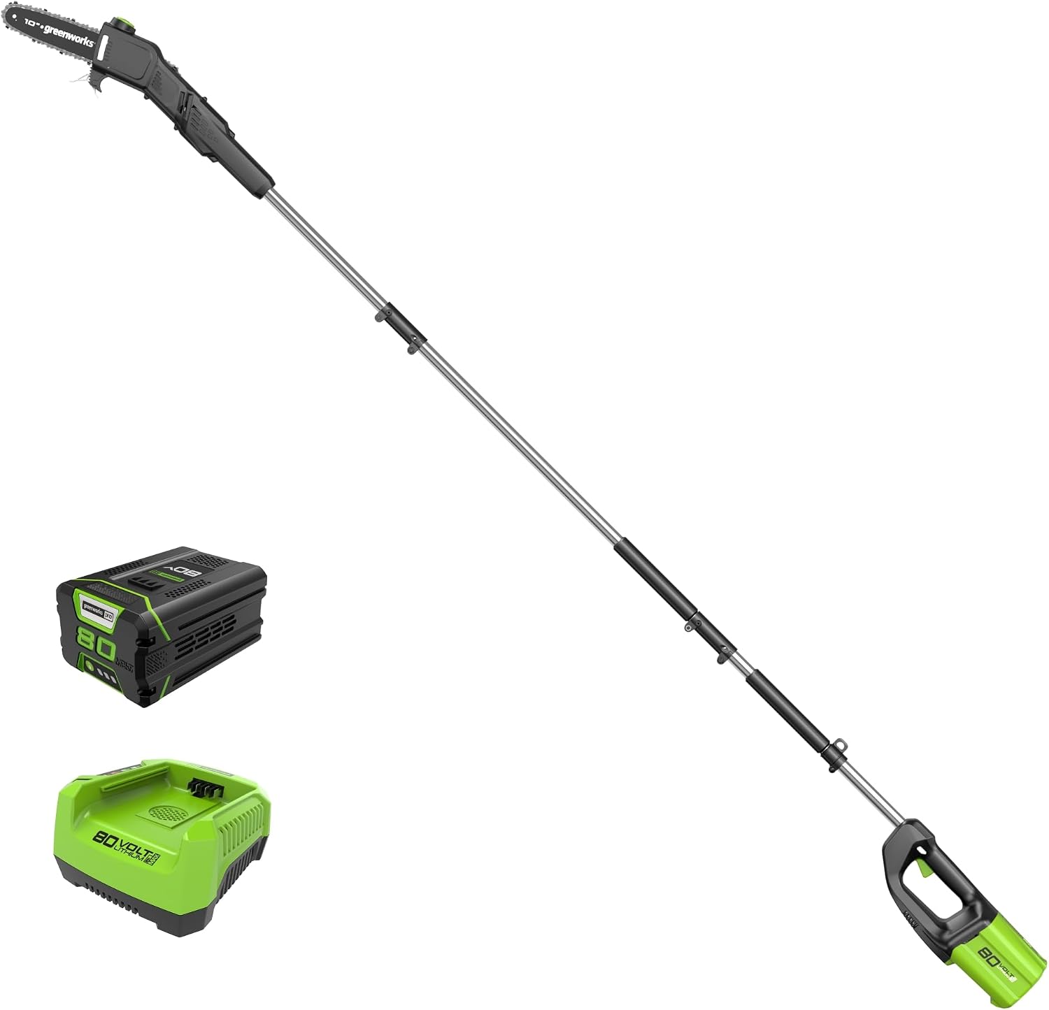 Greenworks 80V Cordless 10″ Brushless Pole Saw w/ 2.0Ah Battery & Rapid Charger – PS80L210