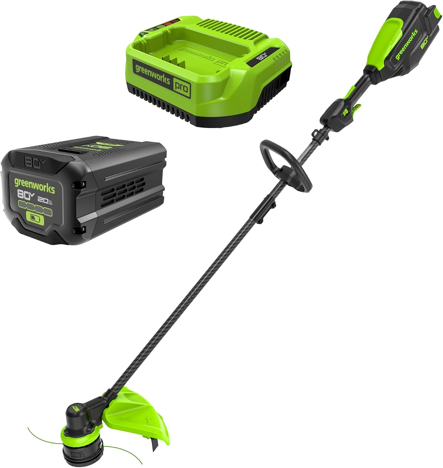 Greenworks 80V Cordless 16″ Brushless Carbon Fiber String Trimmer w/ 2.0Ah Battery & Charger – ST80L254