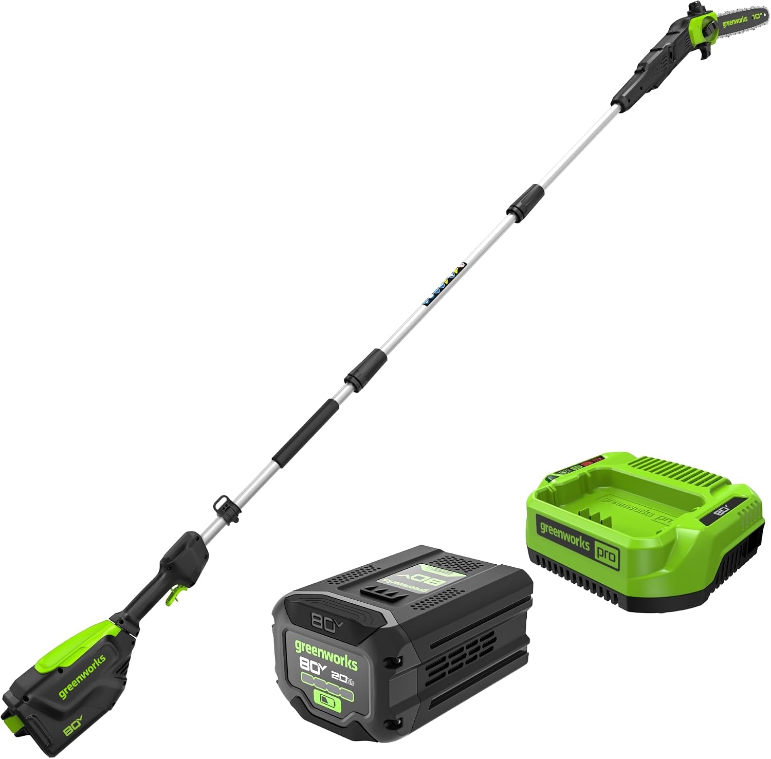 Greenworks 80V Pro 10″ Cordless Battery Pole Saw w/ 2.0Ah Battery & Charger – PS80L212