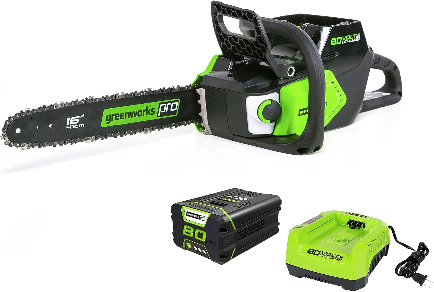 Greenworks Pro 80V Cordless 16″ Brushless Chainsaw w/ 2.0Ah Battery & Charger – CS80L211