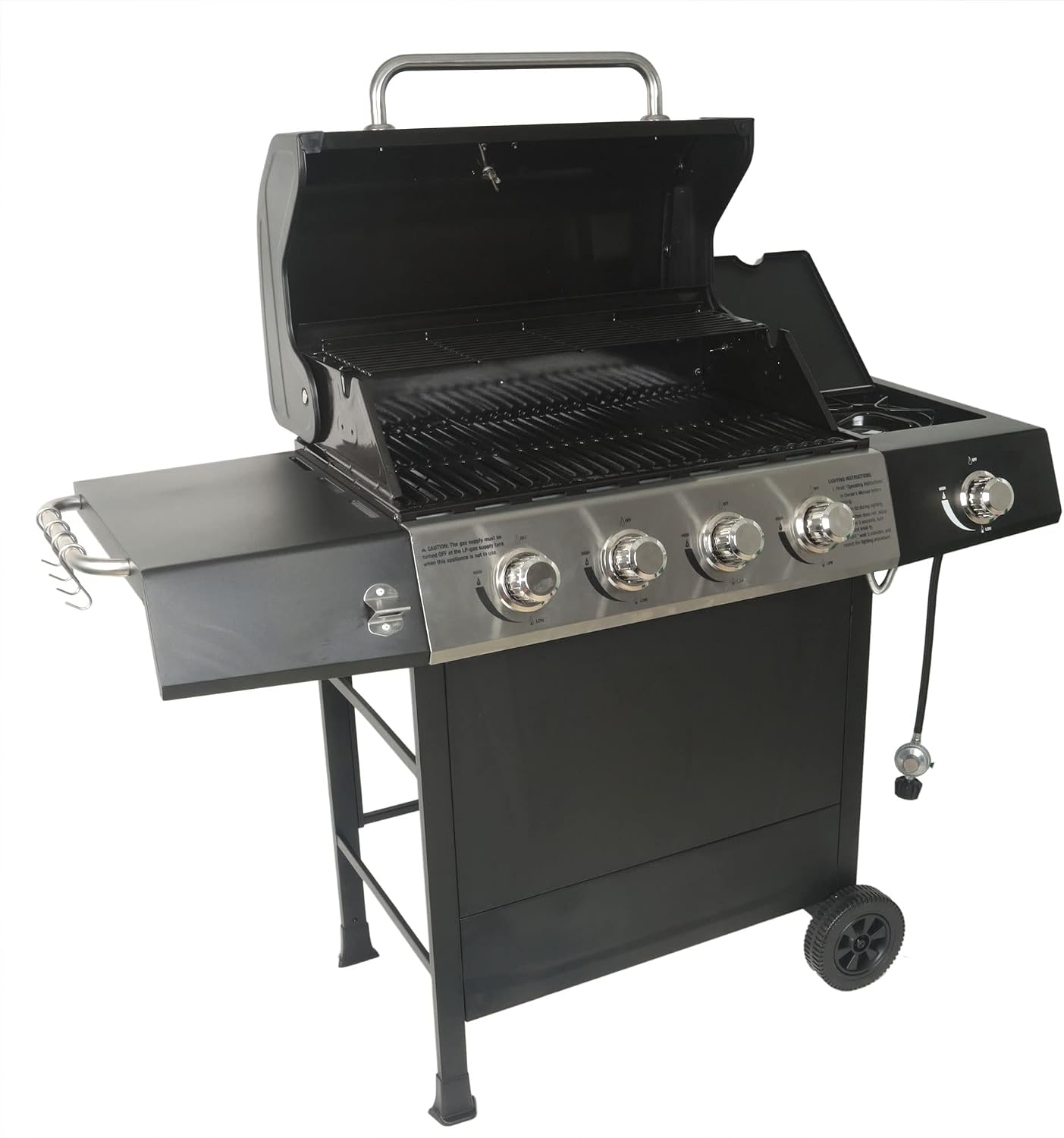 Grill Boss 4-Burner Propane Gas Grill – Portable BBQ with Lid, Wheels & Side Shelves, Great for Camping & Outdoor Cooking
