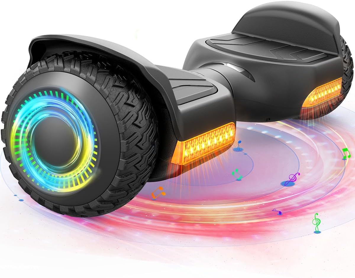 Gyroor G13 500W Off Road Hoverboard, LED Lights, Bluetooth, Self Balancing Scooter for Kids & Adults, Black