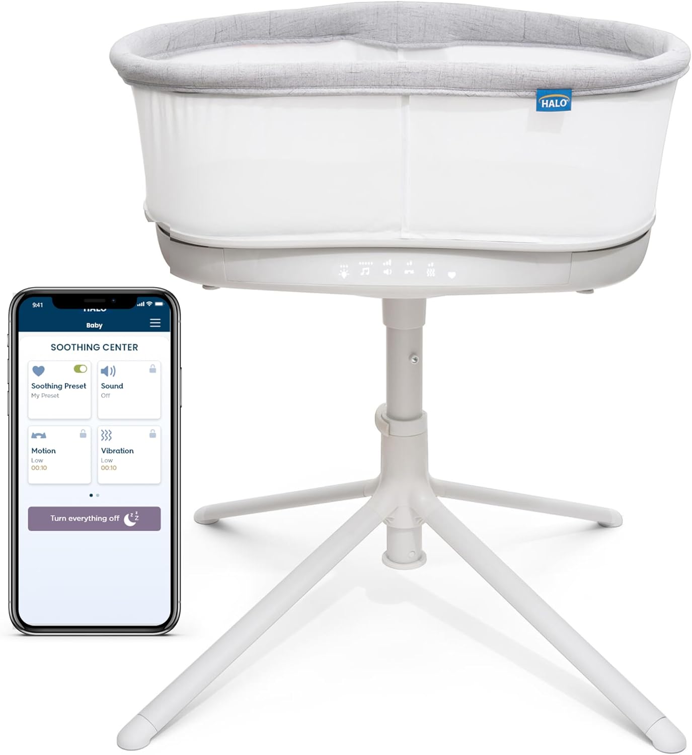 HALO BassiNest Connected Swivel Sleeper 3.0 – Smart Baby Bassinet with AutoSoothe, 360° Swivel, Cry Detection, Rocking & Vibration