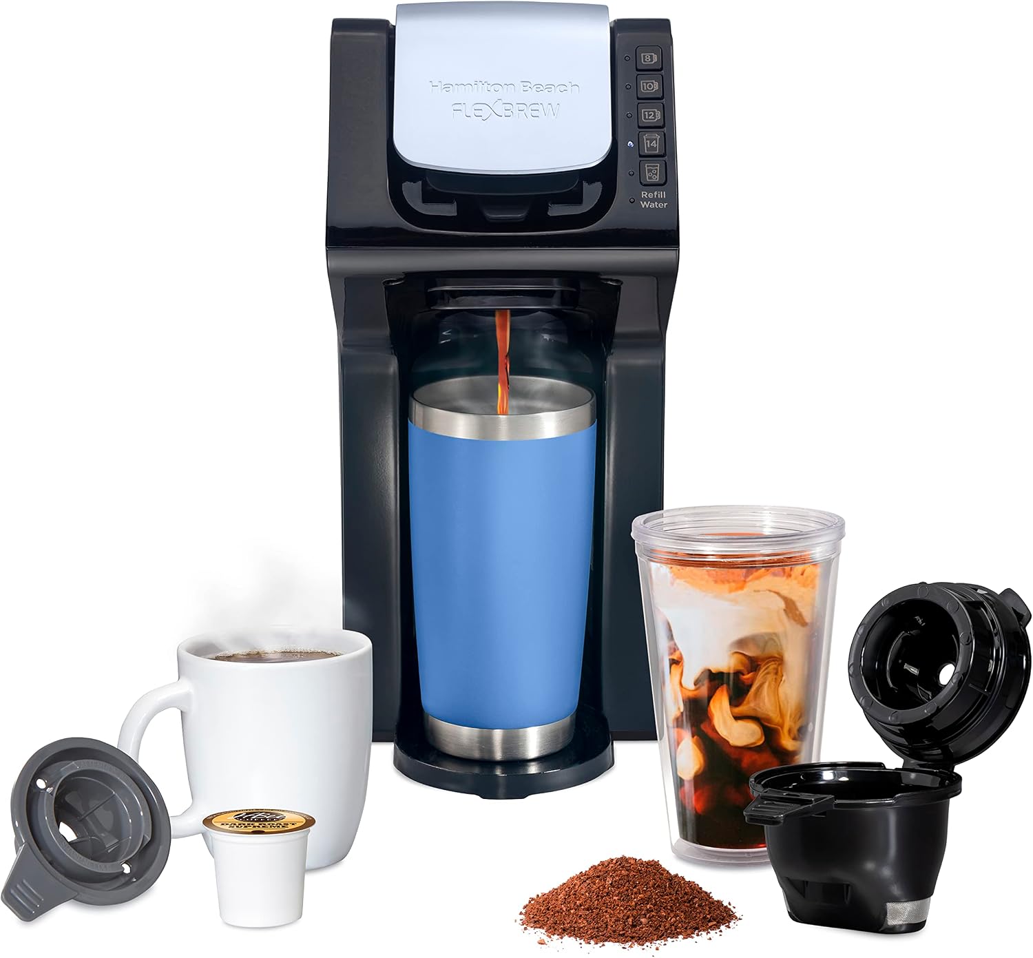 Hamilton Beach Gen 4 FlexBrew Single Serve Coffee Maker, Hot & Iced Options, Pod & Grounds Compatible, 50oz Removable Reservoir, Black