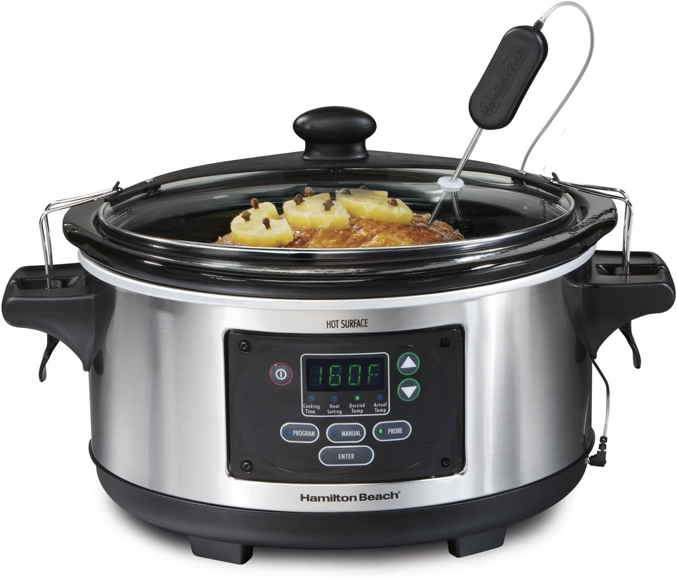 Hamilton Beach Portable 6 Quart Set & Forget Digital Programmable Slow Cooker Lock, Stainless Steel