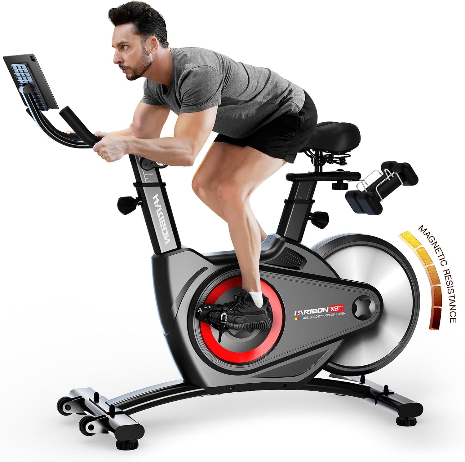 HARISON Semi-Commercial Exercise Bike 400LBS, Magnetic Stationary Indoor Cycling w/Bluetooth, Tablet Holder & Cushion Seat