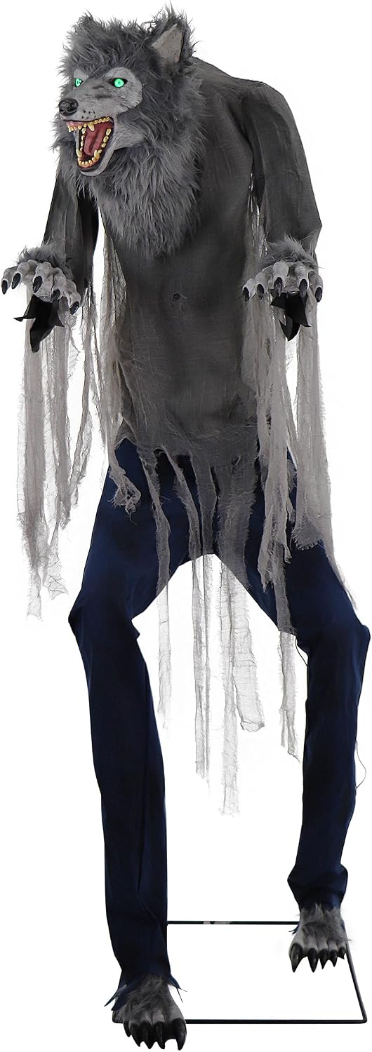 Haunted Hill Farm 7-Ft Towering Werewolf Halloween Animatronic, Motion-Activated Creepy Prop
