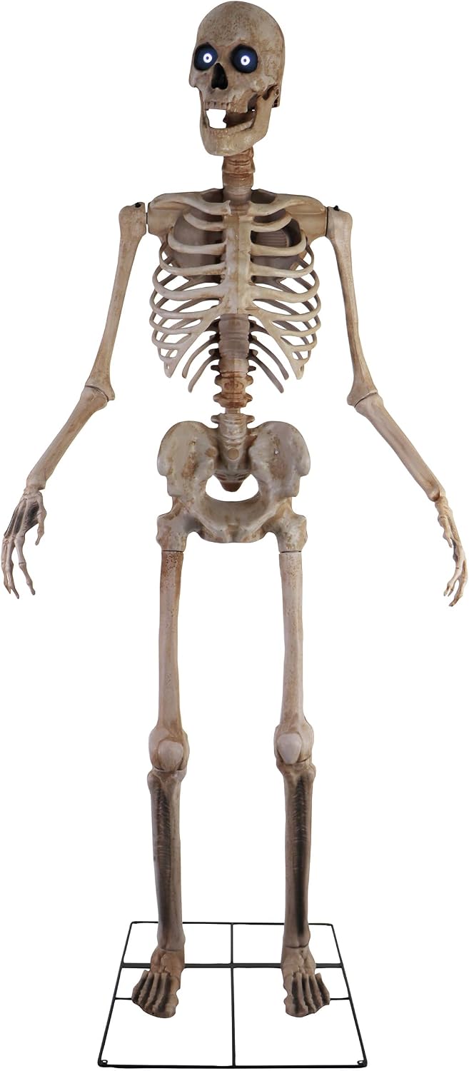 Haunted Hill Farm 8-Ft Towering Skeleton Halloween Animatronic, Motion-Activated Talking Prop