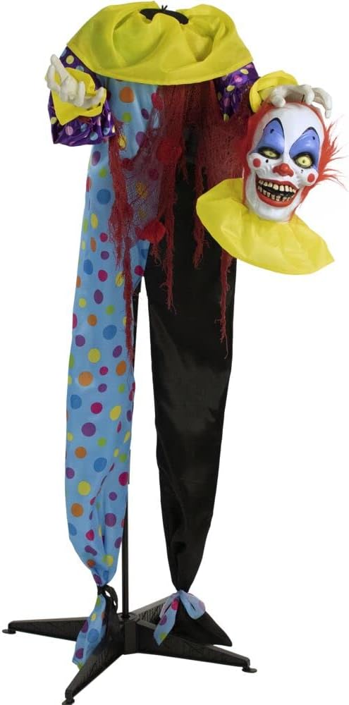 Haunted Hill Farm Life-Size Scary Talking Clown Animatronic with Touch Activated Lights and Sounds, Battery Operated Indoor or Covered Outdoor