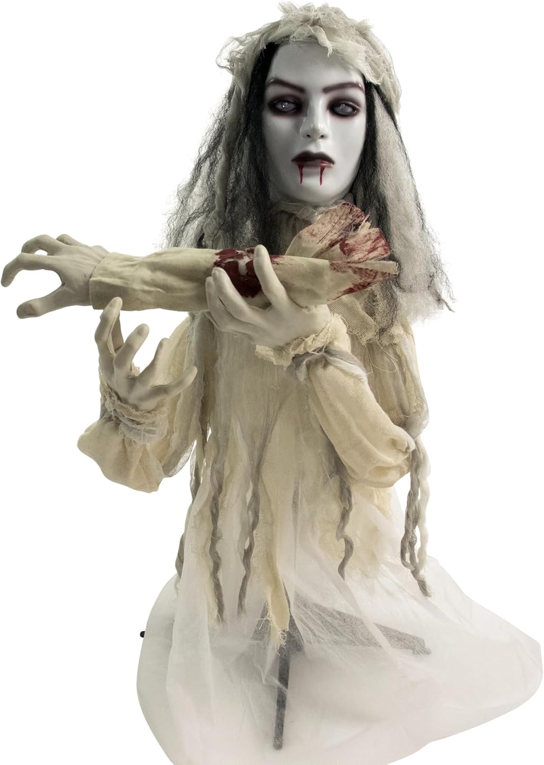 Haunted Hill Farm Scary Groundbreaker Haunted Bride, Halloween Animatronic with Touch Activated Lights and Sound, Battery Operated