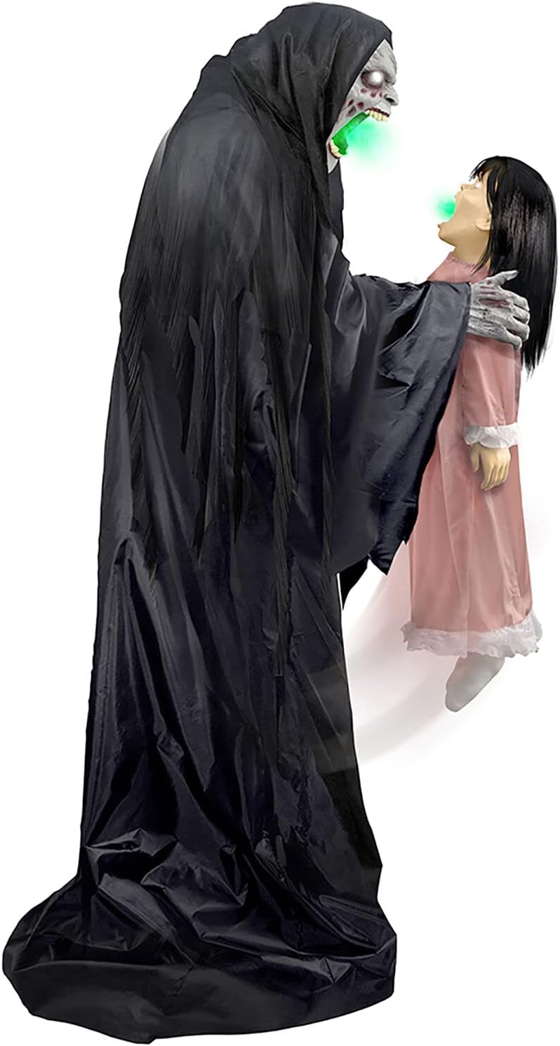 Haunted Hill Farm Soul Sucker Demon Reaper with Child Halloween Animatronic, Motion-Activated