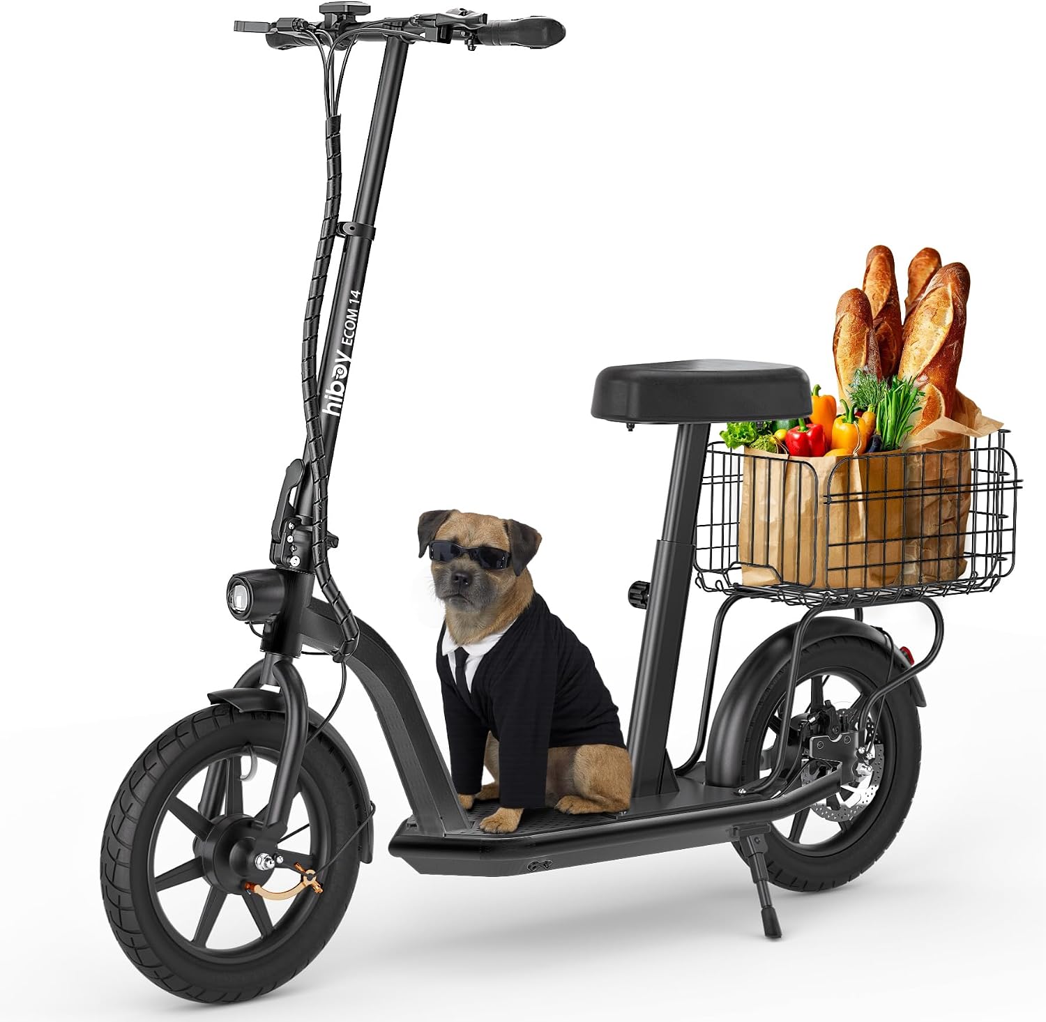 Hiboy Electric Scooter with Seat – 450W Motor, 22MPH Speed, 31-Mile Range, 14″ Tires, Foldable Design & Detachable Basket, Black
