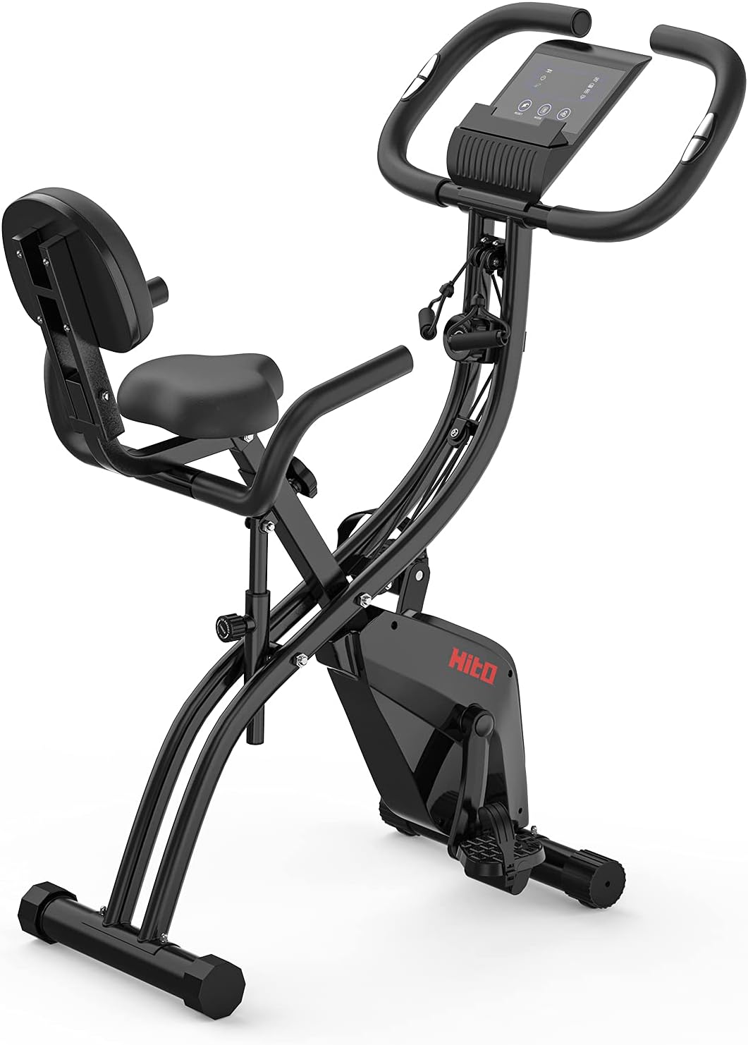 HITOSPORT Folding Exercise Bike with Arm Resistance Bands, Magnetic Upright Indoor Cycling Bike Stationary for Home Gym & Cardio Workout