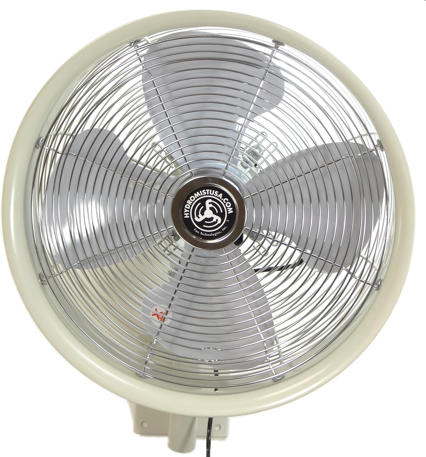 HydroMist 18” Outdoor Wall Fan, Oscillating, 3-Speed, Quiet, Resin Blades, Mounting Bracket & Vinyl Cover Included – White