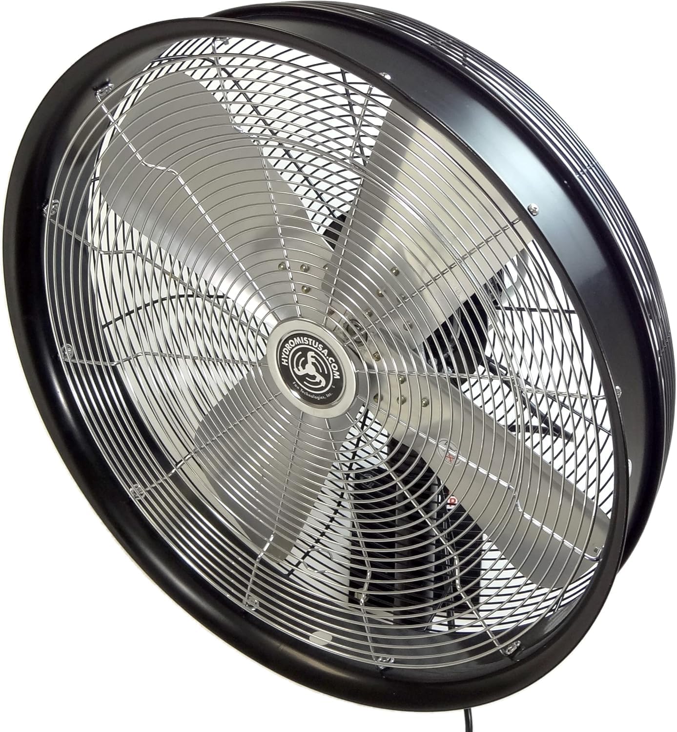 HydroMist 24” Outdoor Wall Fan, Oscillating, 3-Speed Cord Control, Aluminum Blade, Quiet, Bracket & Cover Included – Black