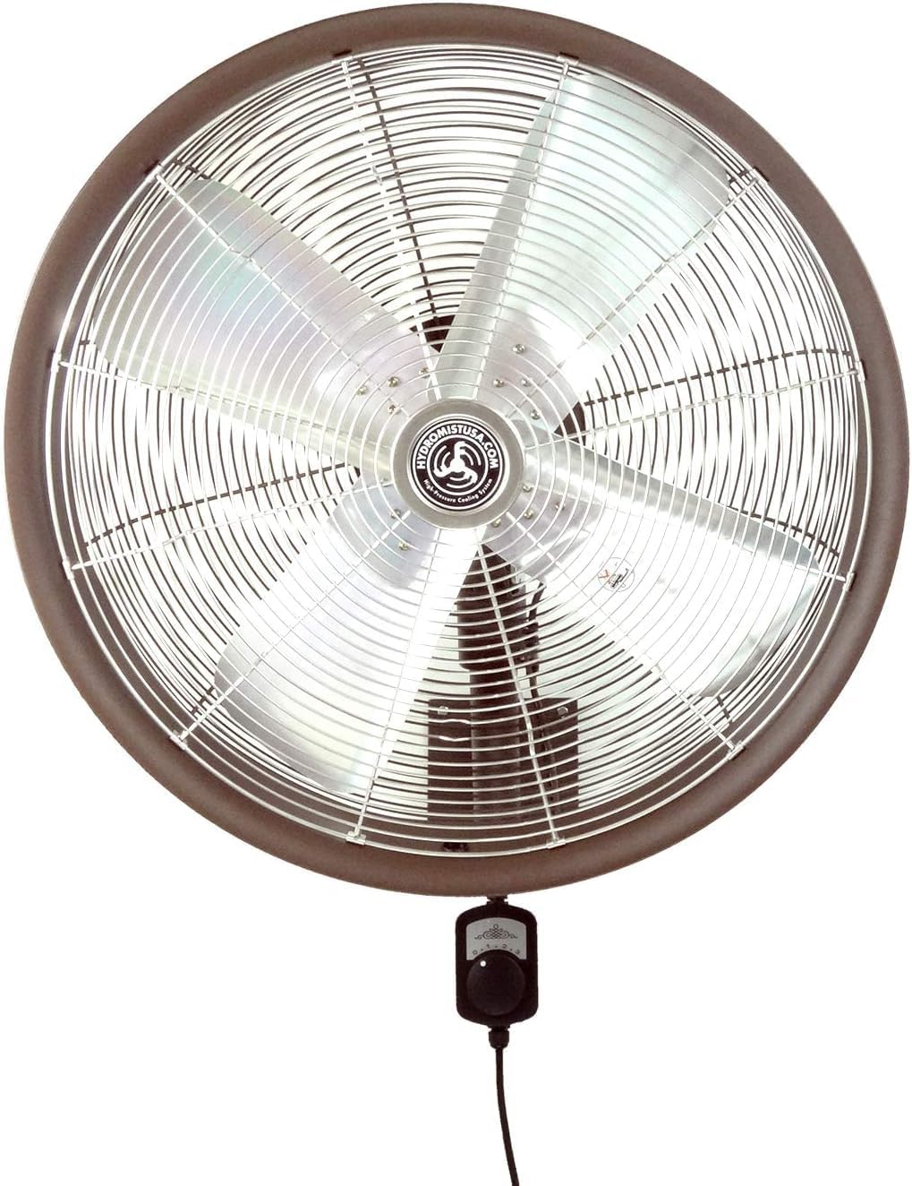 HydroMist 24” Wall-Mounted Outdoor Fan, Oscillating, 3-Speed Cord Control, Aluminum Blade, Bracket & Cover Included – Dark Brown