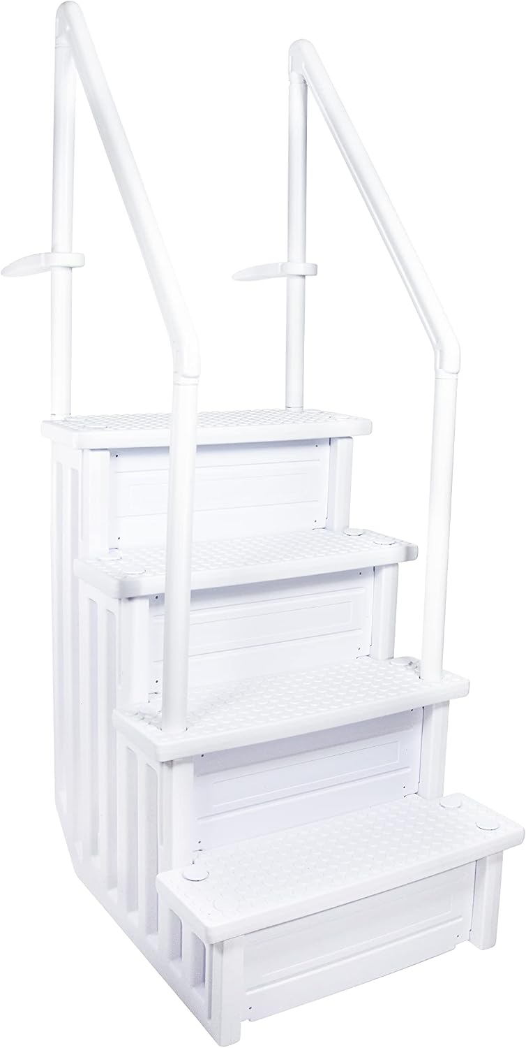HYDROTOOLS by SWIMLINE 87940 Premium Resin in-Pool Step Entry Exit System with Handrails for Above Ground Pools | 48 to 54 Inch Height | with Extra Large Non Slip Treads and Sand Fillable Posts