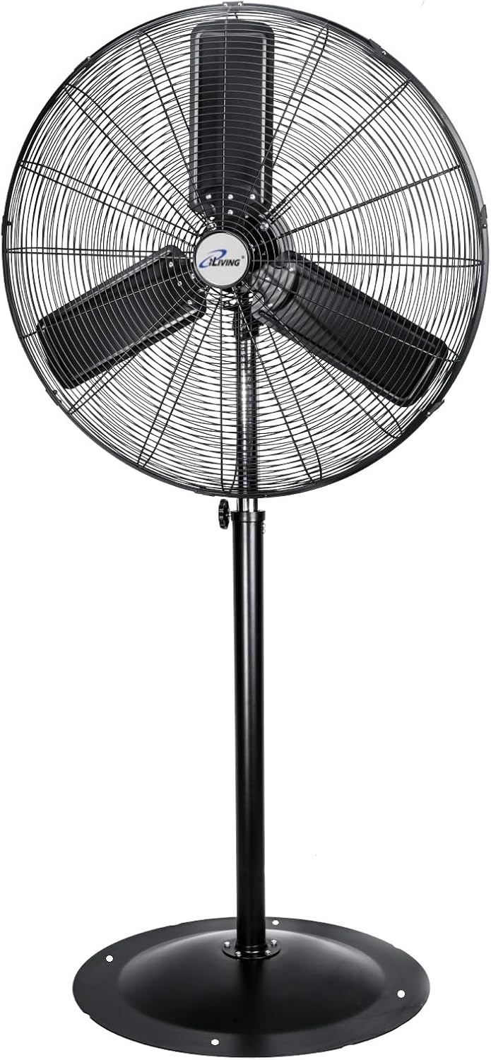 iLiving 30″ Commercial Pedestal Oscillating Fan – Shop, Garage, Warehouse – 120V 1.8A 8400 CFM