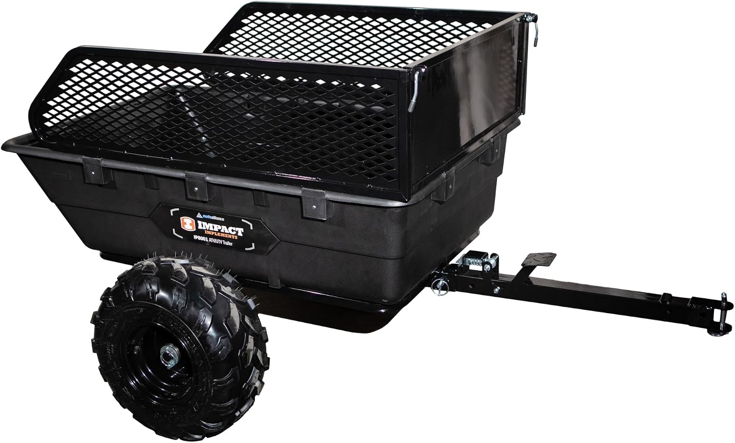 Impact IMPLEMENTS 1500lb Poly Tub Utility Cargo Trailer for ATV’s, UTV’s, & Garden Tractors from a USA Offroad Company. Includes Optional 2″ Coupler, 18″ x 8″ Tires, and Pivoting Feature.