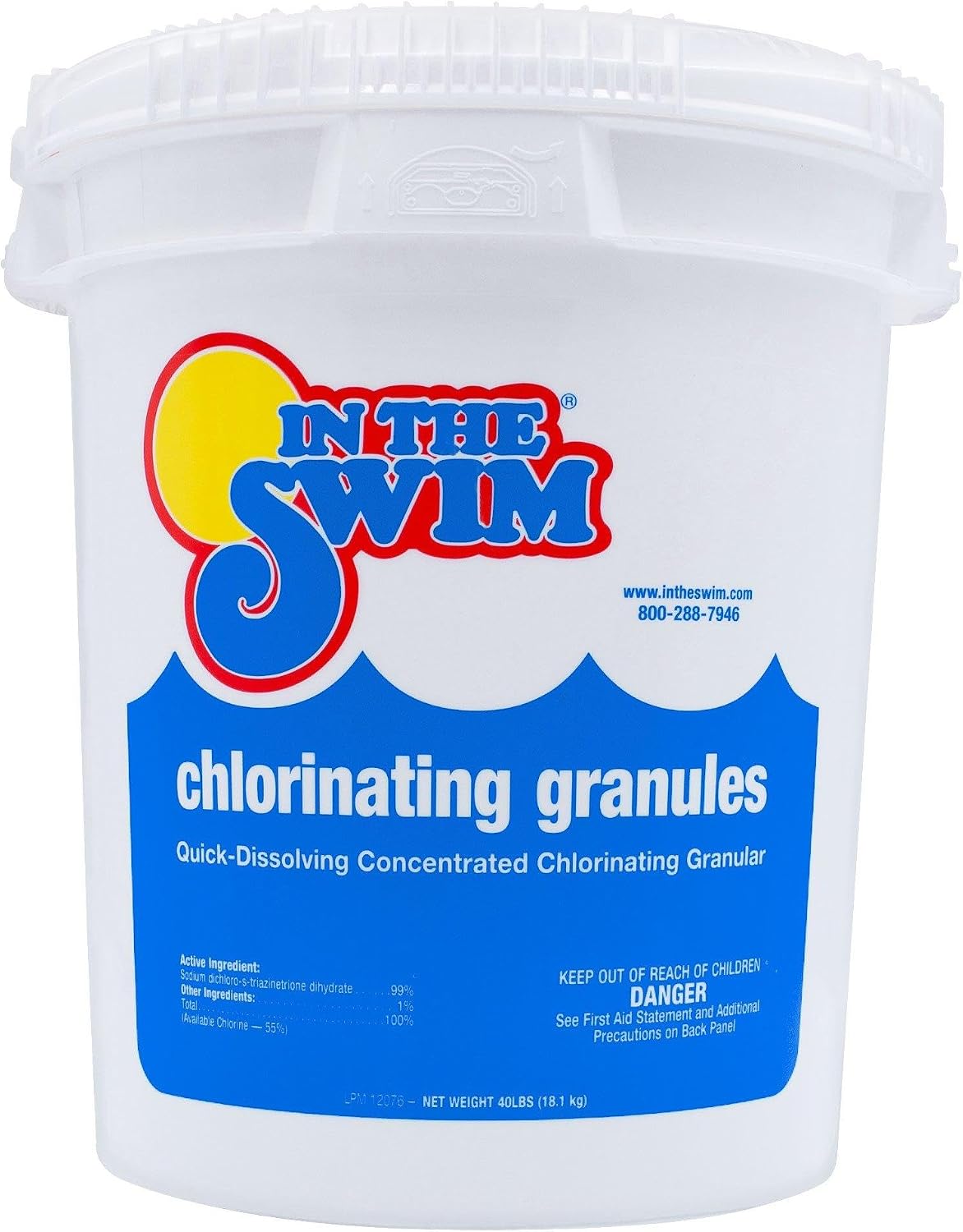 In The Swim Sodium Dichlor Chlorine Shock Granules for Sanitizing Swimming Pools – Fast Dissolving, pH Balanced Sanitizer – 56% Available Chlorine, 99% Sodium-Dichlor – 40 Pound