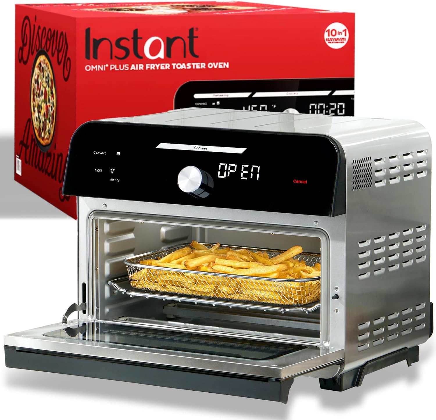 Instant Pot Omni Plus 19QT/18L Toaster Oven Air Fryer, 10-in-1 Functions, Fits 12″ Pizza, Crisp, Broil, Bake, Roast, Toast, Warm, Convection, 100+ In-App Recipes, from the Makers of Instant Pot, Black
