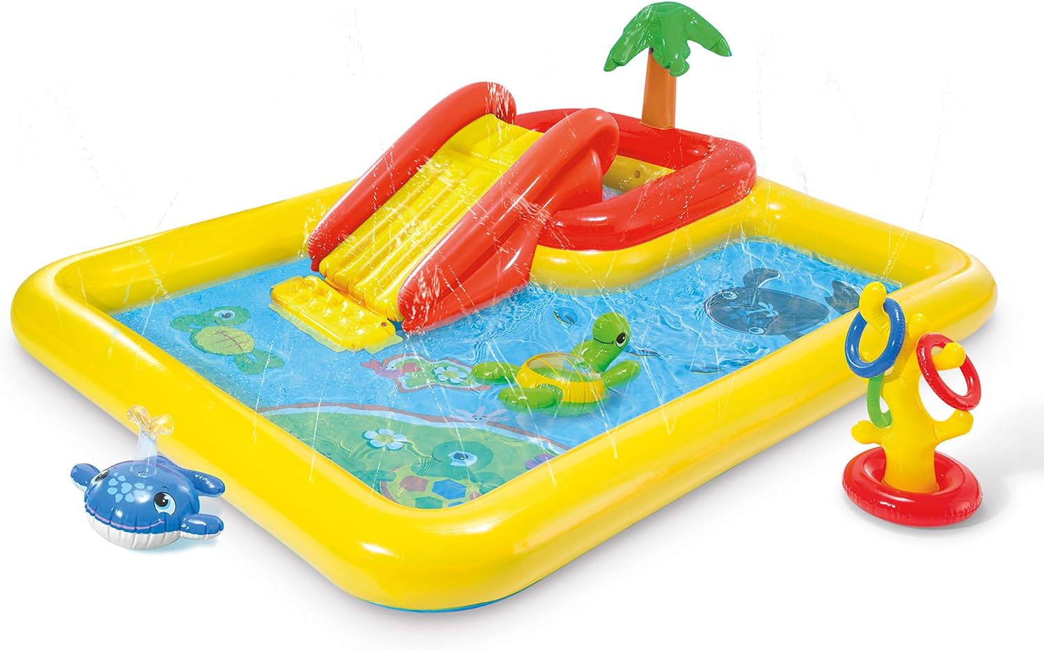 Intex 100″ x 77″ Inflatable Ocean Play Center – Backyard Toddler Kiddie Pool & Water Game Outdoor Set with Water Slide and Built-in Sprayer