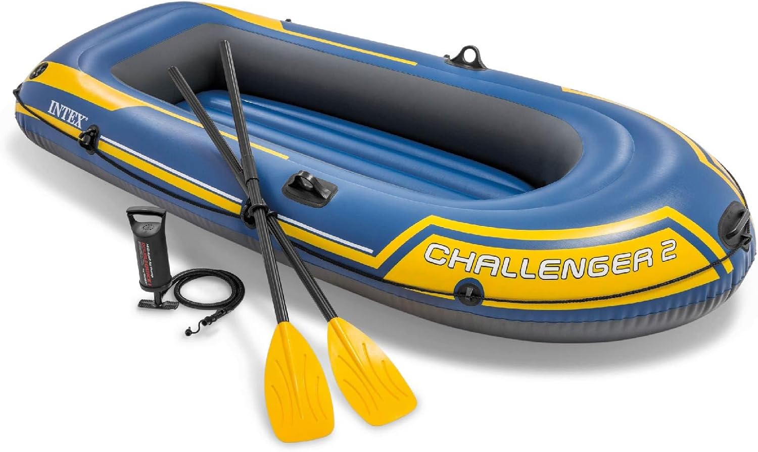 INTEX Challenger 2-Person Inflatable Boat – Includes Oars, Pump, Triple Air Chambers, Welded Oar Locks, PVC Build