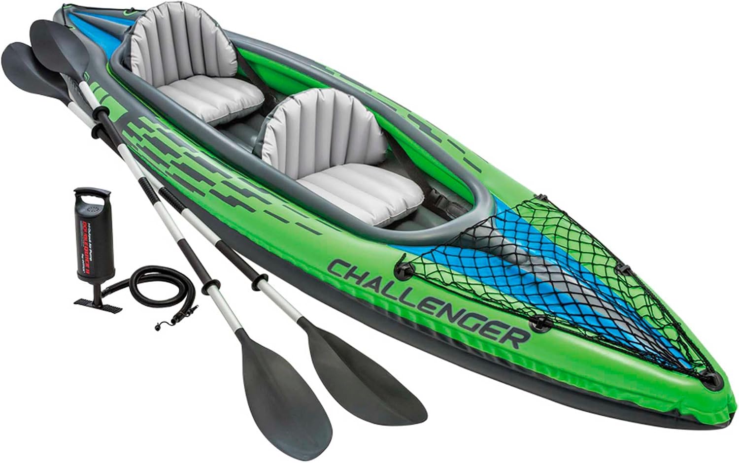 INTEX Challenger Tandem Inflatable Kayak – 2-Person, Deluxe Paddles, Pump, Seats w/ Backrests, Skeg, Storage Net, PVC Build
