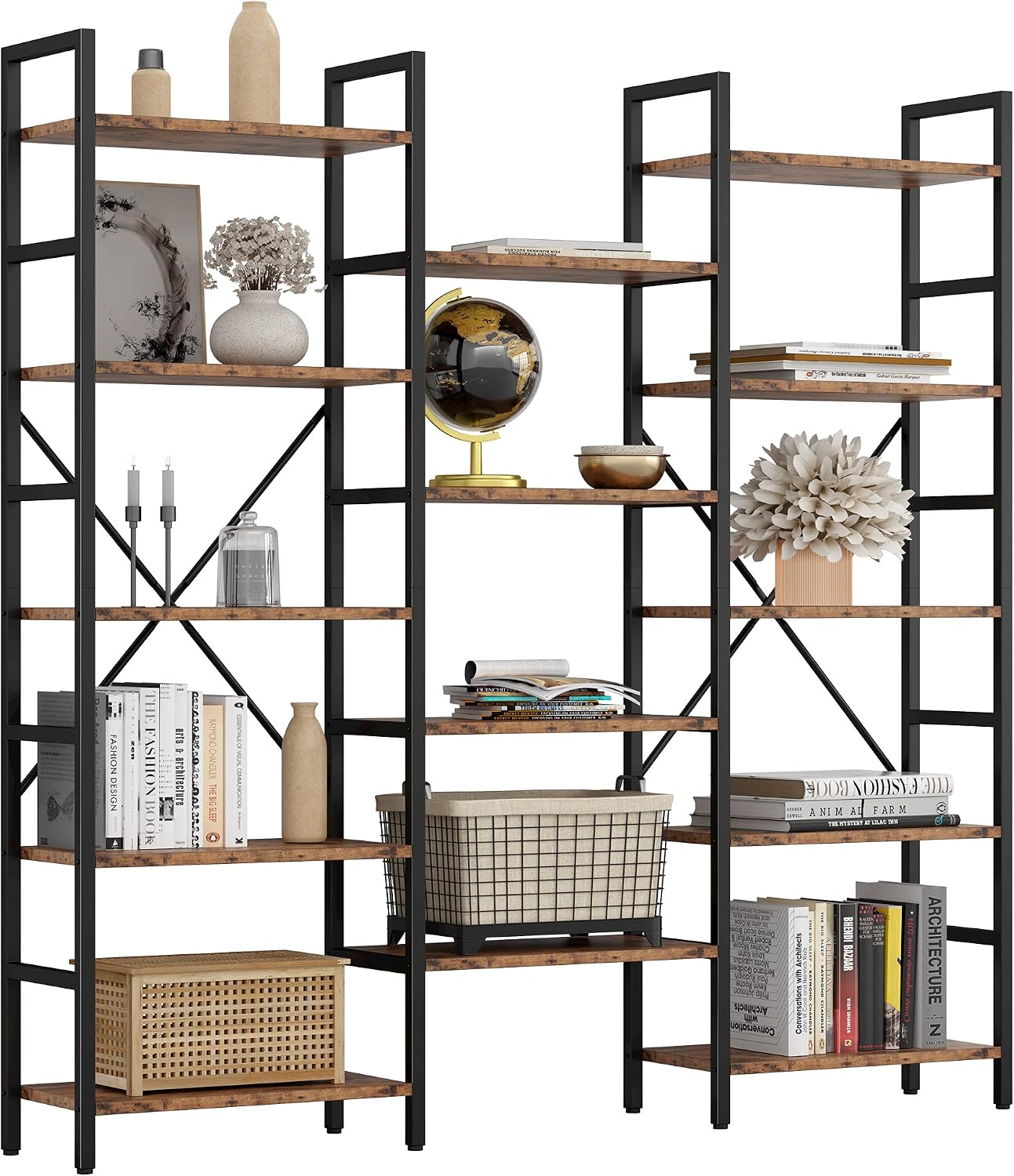 IRONCK Bookcases and Bookshelves Triple Wide 5 Tiers Industrial Bookshelf