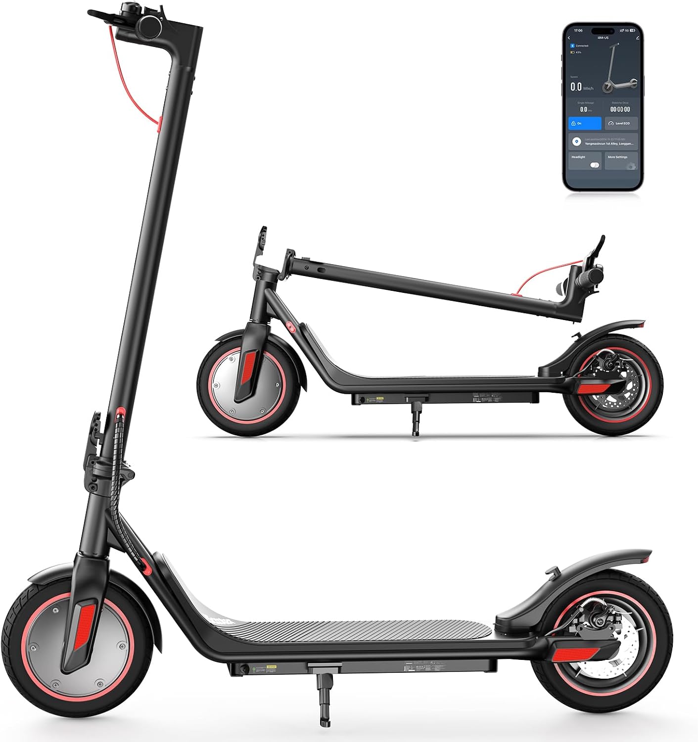 iScooter Electric Scooter, 25/22/18 Miles Range, 25/19/15.6 MPH Top Speed, 800W/500W/350W Foldable Commuting Electric Scooter with Double Braking Systems and APP for Adults and Teens