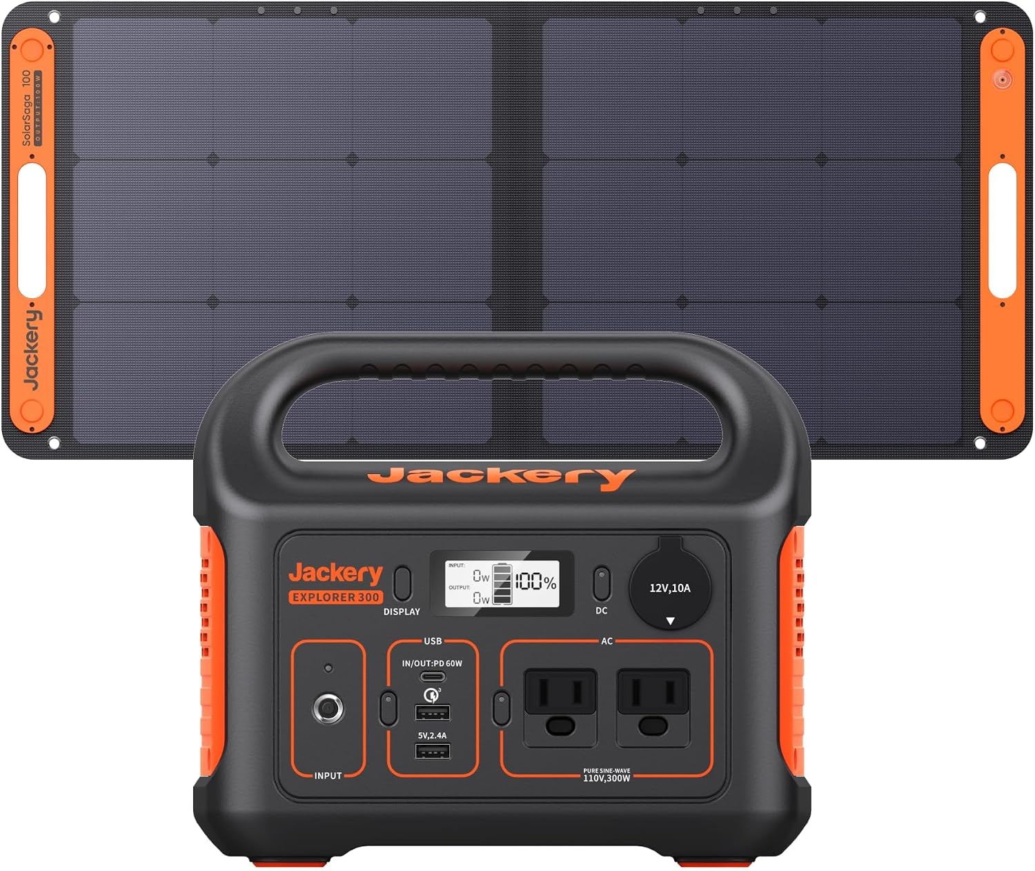 Jackery Solar Generator 300, 293Wh Portable Power Station with SolarSaga 100W Panel, 300W AC for RV, Camping & Blackouts