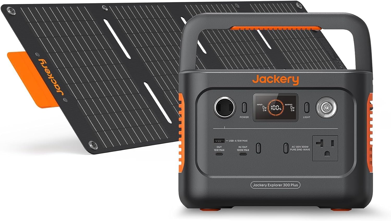 Jackery Solar Generator 300 Plus with 40W Compact Solar Panel, 288Wh LiFePO4, 300W AC for RV, Camping & Outdoor Backup