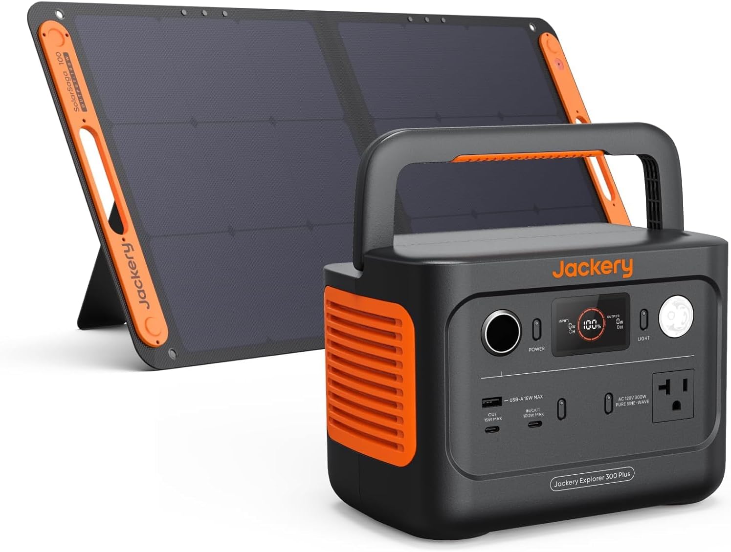 Jackery Solar Generator 300 Plus with SolarSaga 100W Panel, 288Wh LiFePO4 Battery, 300W AC for RV, Camping & Emergencies