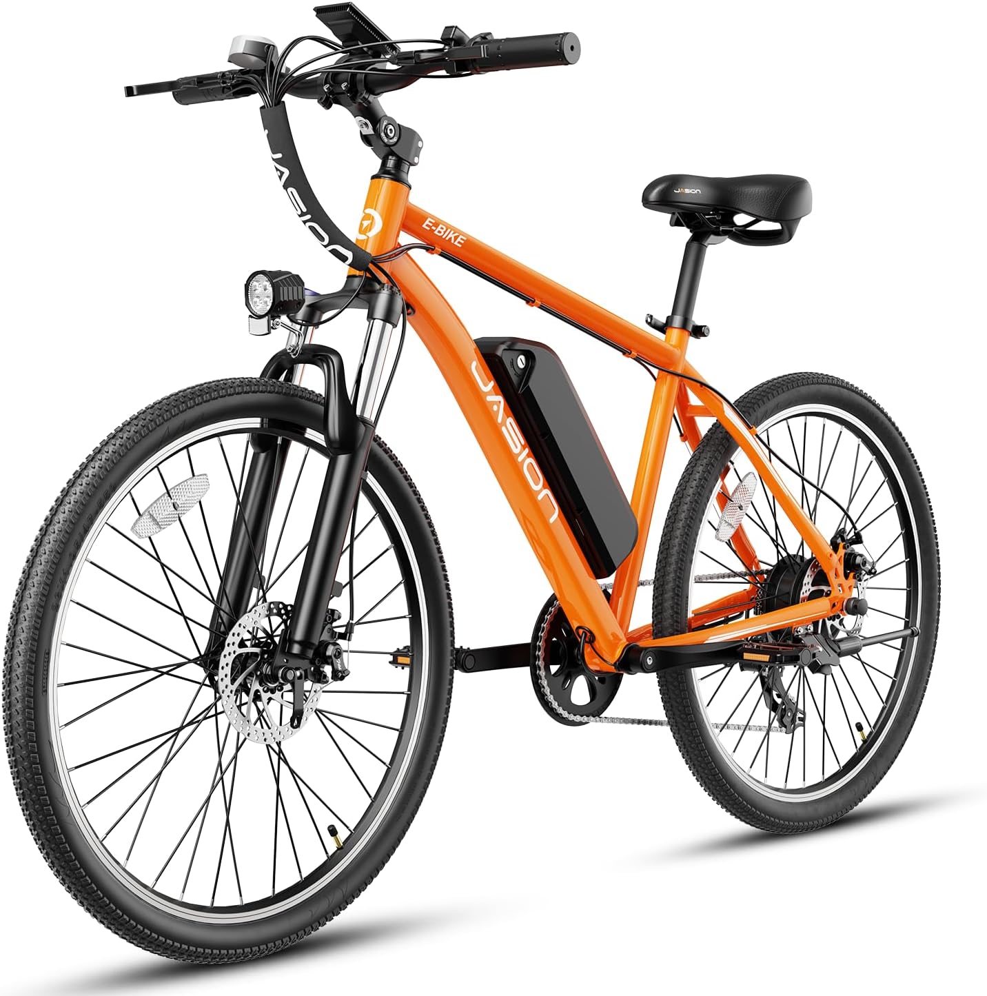 Jasion EB5 Electric Bike for Adults – 26” Tires, 350W Motor, 40 Miles Range, Shimano 7-Speed, Front Suspension, Orange