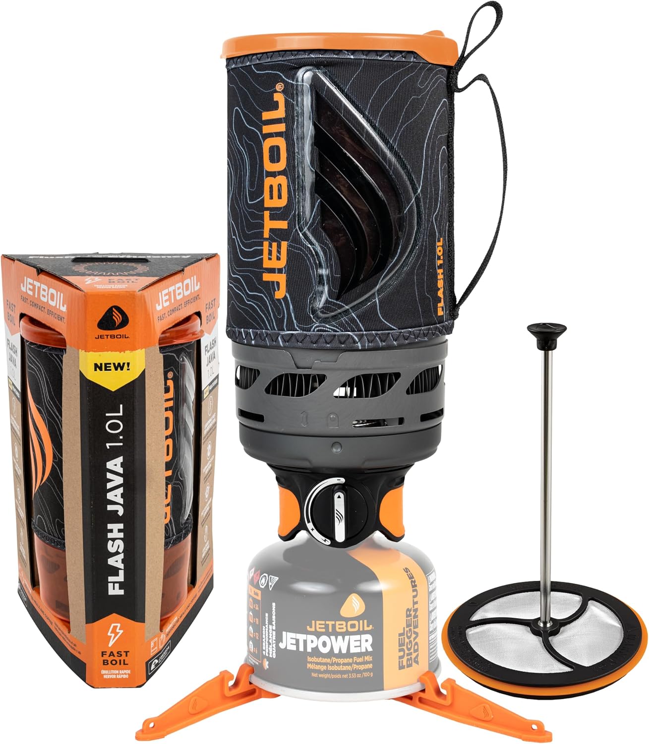 Jetboil Flash Java 1.0L Camping Stove with French Press, Fast Boil, Auto Ignition, Propane/Isobutane, Topo – 2025 New