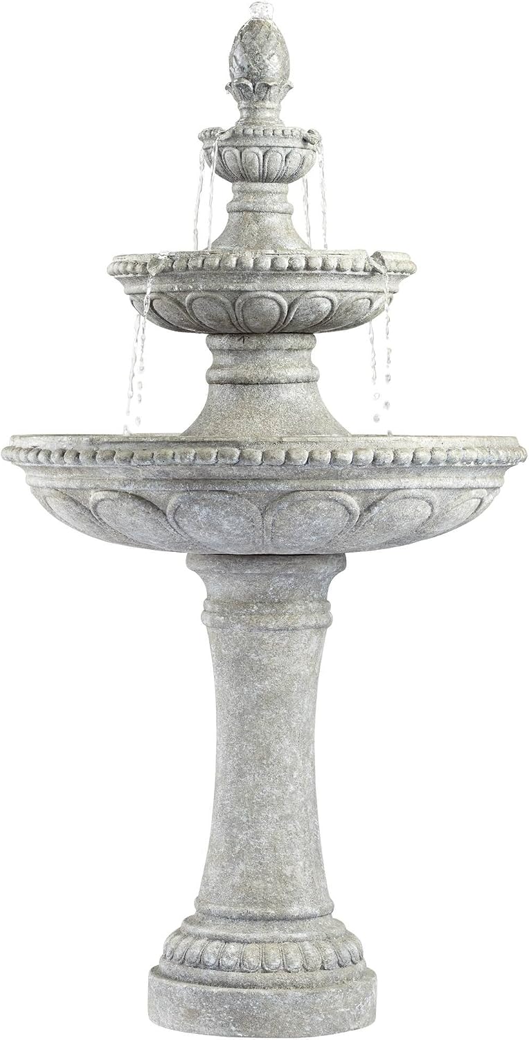 John Timberland Pineapple 44″ Italian 3-Tier Old Faux Stone Floor Fountain – Tall Outdoor Cascading Water Feature for Garden, Yard – Old Stone