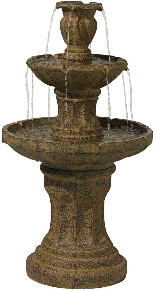 John Timberland Tuscan Garden 41.5″ Traditional Italian Tiered Faux Stone Floor Fountain – Outdoor Water Feature for Patio, Yard – Dark Stone