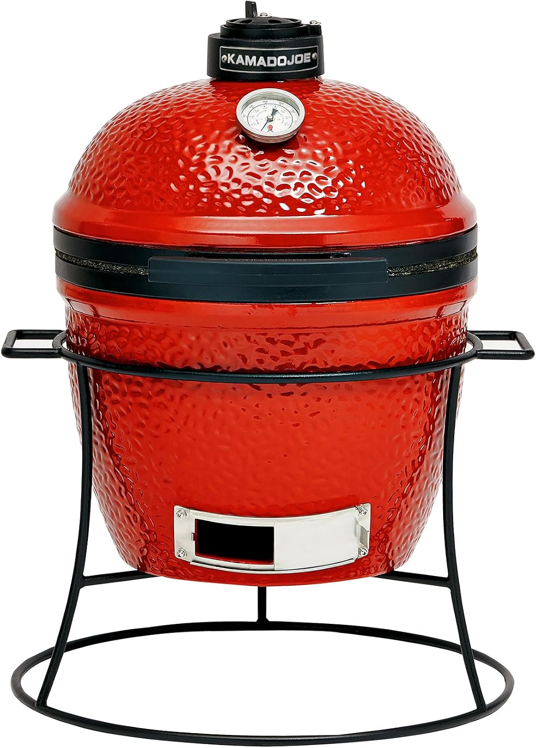 Kamado Joe Jr 13.5″ Portable Ceramic Charcoal Grill with Stand, SS Grate, Heat Deflector & Ash Tool, KJ13RH, Red