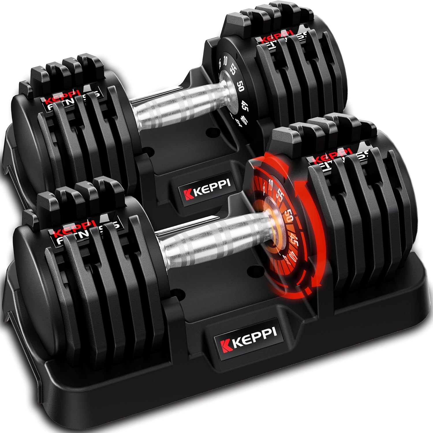 Keppi Adjustable Dumbbells Set – 55LB Dumbbells w/ Fast Adjust Weight & Anti-Slip Handle for Full Body Strength Training & Fitness