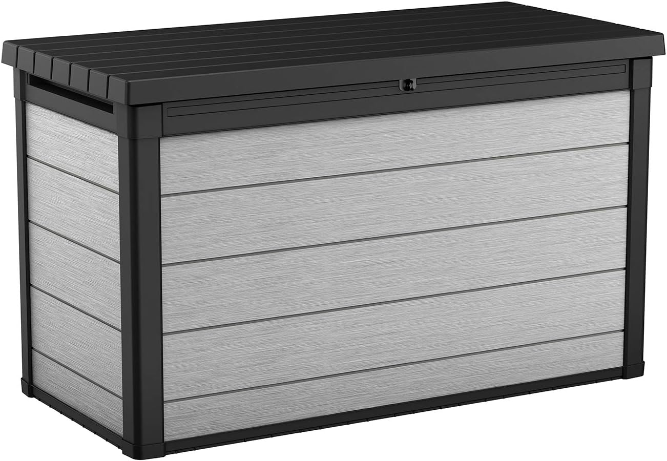 Keter Denali 200 Gallon Resin Large Deck Box – Grey & Black