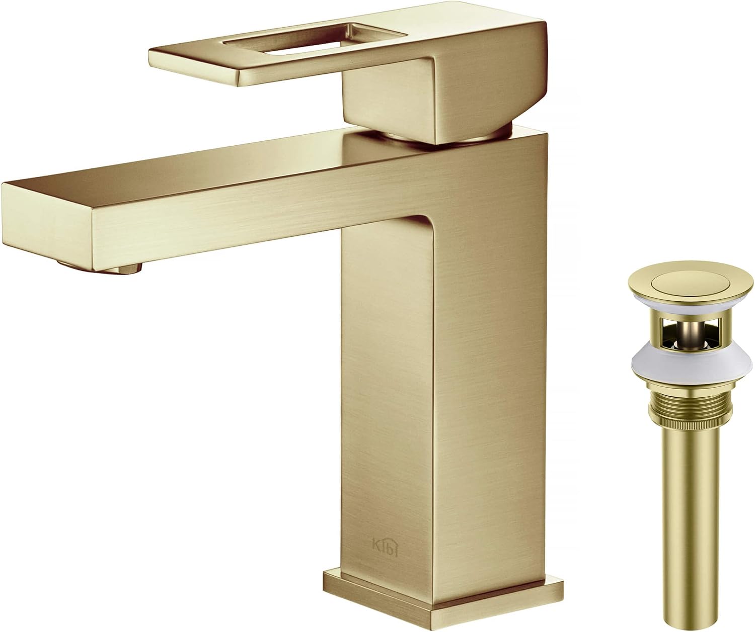 KIBI Cube Single-Hole Single-handle Bathroom Faucet, C-KBF1002BG-KPW100BG – Brushed Gold