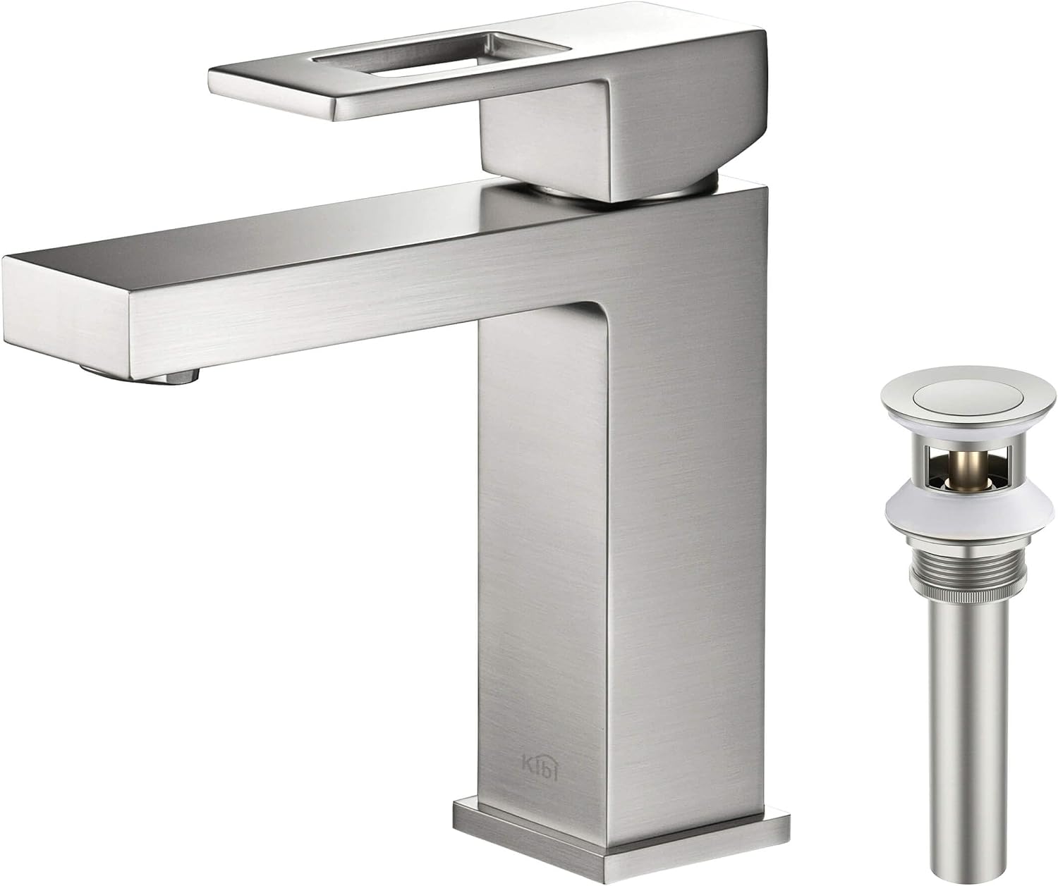 KIBI Cube Single-Hole Single-handle Bathroom Faucet, C-KBF1002BN-KPW100BN – Brushed Nickel