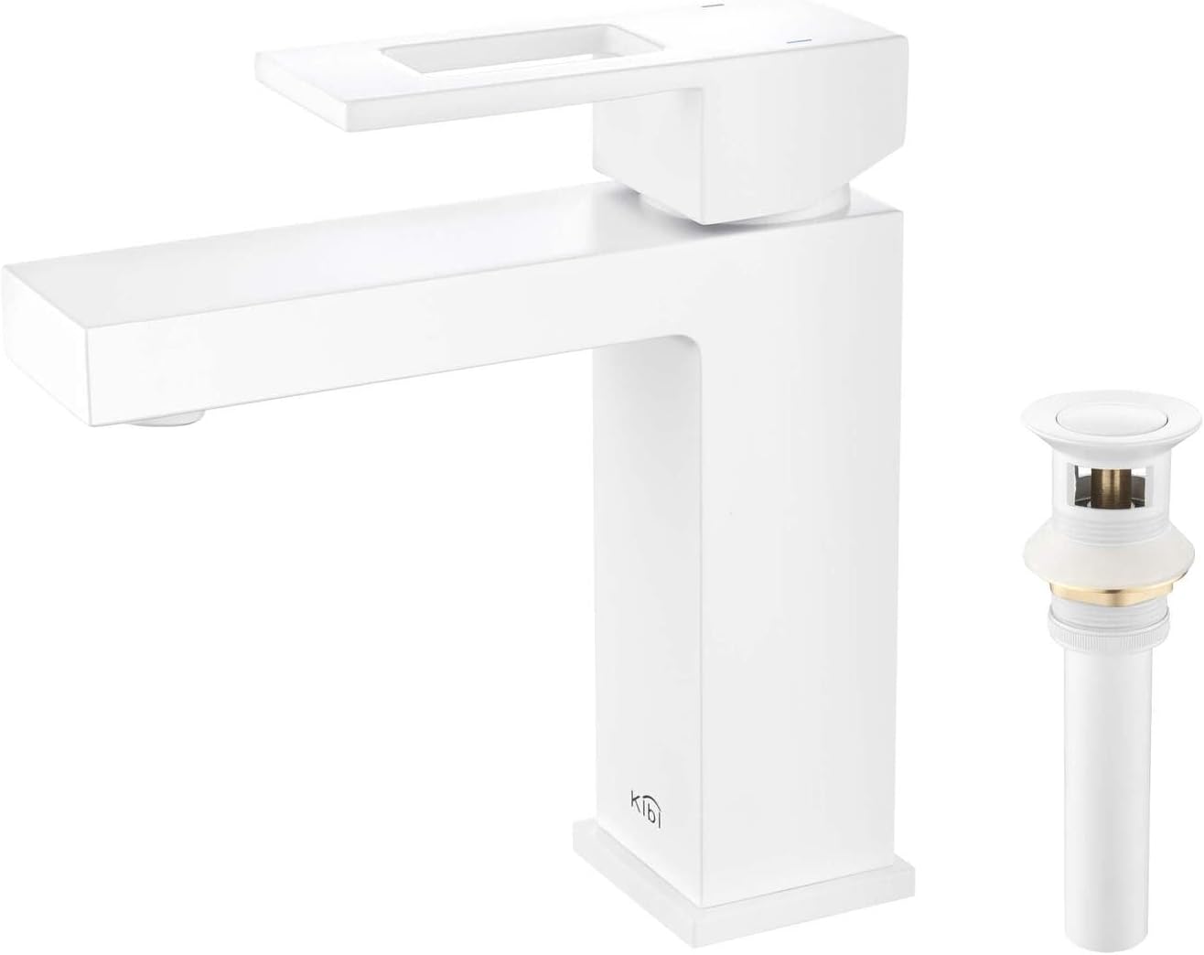 KIBI Cube Single-Hole Single-handle Bathroom Faucet, C-KBF1002MW-KPW100MW – Matte White