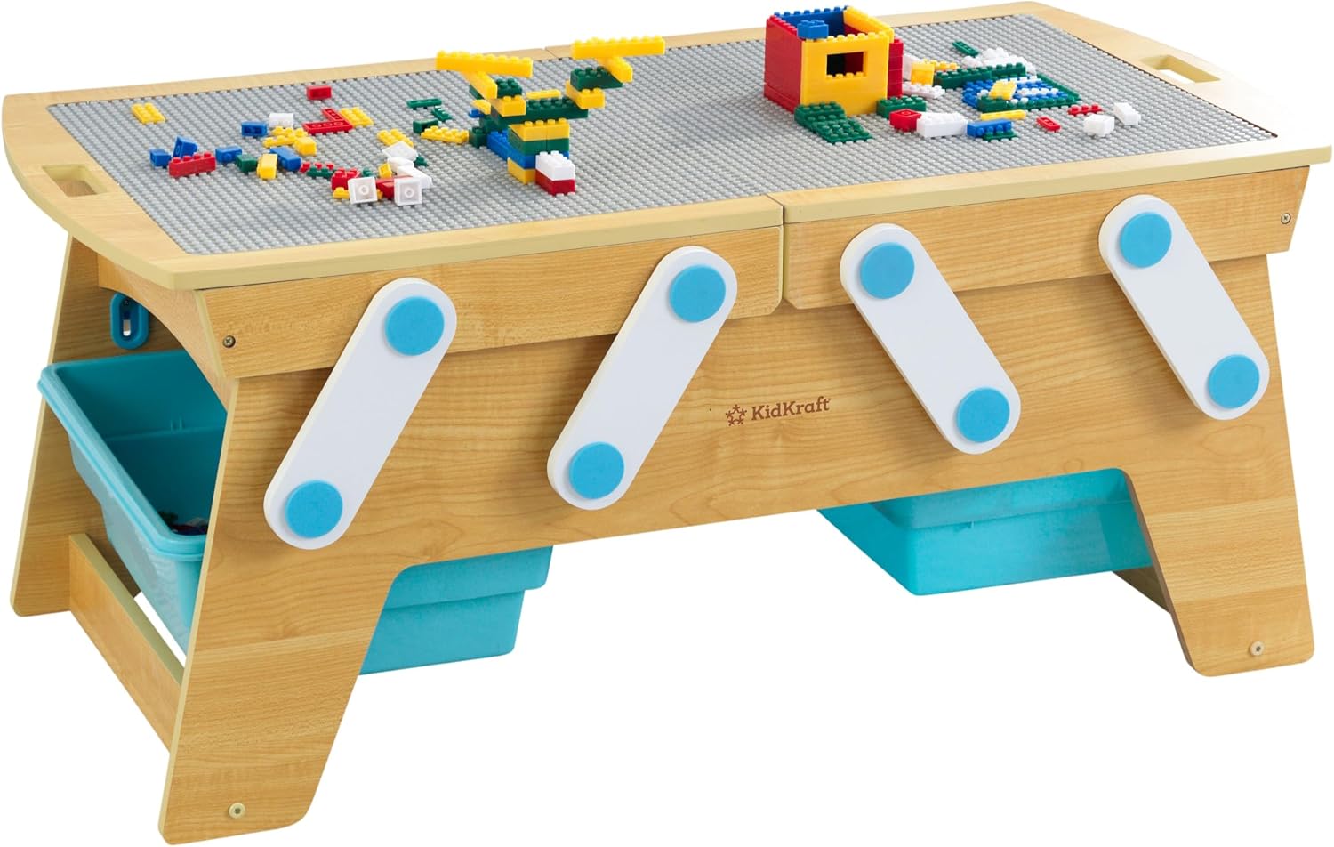 KidKraft Building Bricks Play N Store Wooden Table, Children’s Toy Storage with Bins, 200+ Building Blocks Included, Natural, Gift for Ages 3+