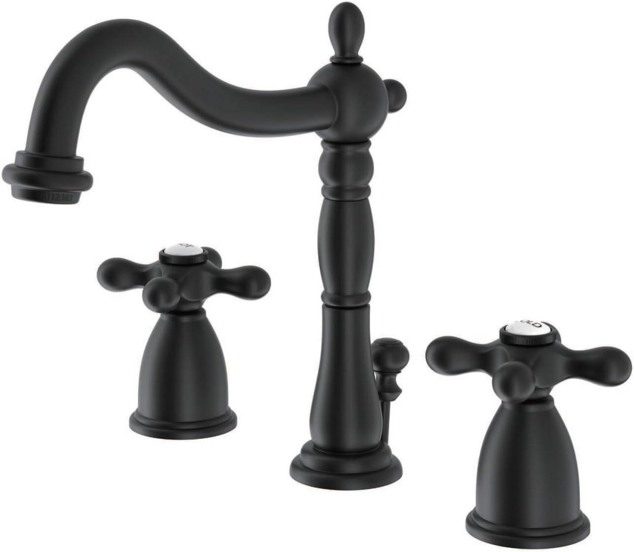 Kingston Brass KB1970AX Heritage 8″ Widespread Lavatory Faucet with Brass Pop-Up, 6-1/2″ in Spout Reach – Matte Black
